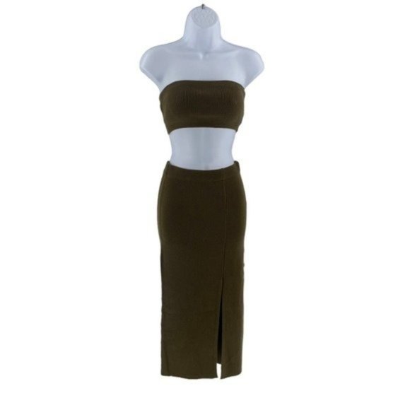 Petal & Pup NEW Luna Knitted Matching 3 Piece Set Midi Dress Olive Green Size M - Picture 6 of 13